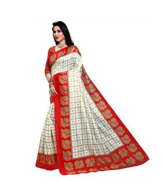 Red printed bhagalpuri silk saree with blouse 2