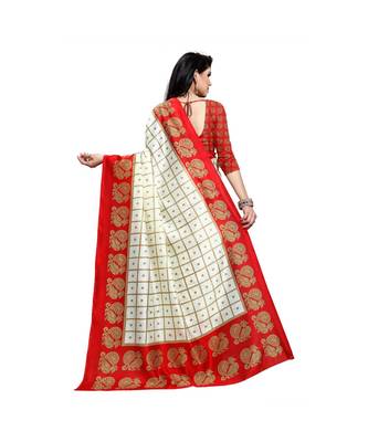 Red printed bhagalpuri silk saree with blouse 3