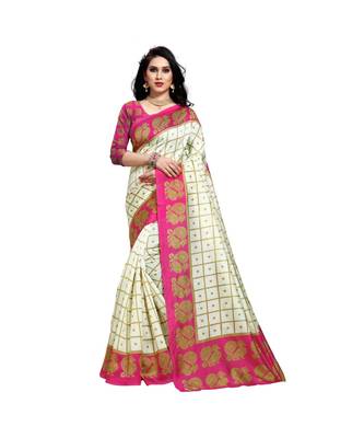 Pink printed bhagalpuri silk saree with blouse 1