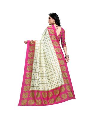 Pink printed bhagalpuri silk saree with blouse 3