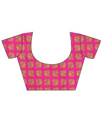 Pink printed bhagalpuri silk saree with blouse 5