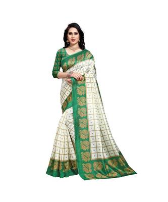 Green printed bhagalpuri silk saree with blouse 1
