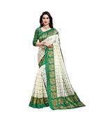Green printed bhagalpuri silk saree with blouse