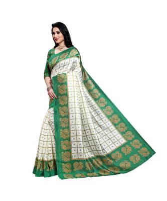 Green printed bhagalpuri silk saree with blouse 2