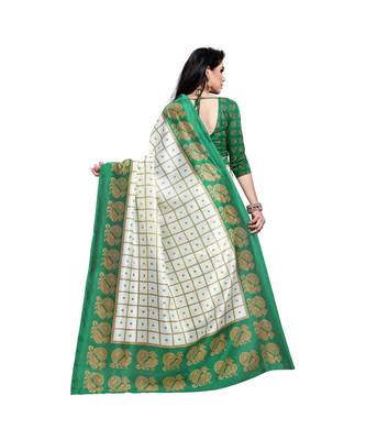 Green printed bhagalpuri silk saree with blouse 3