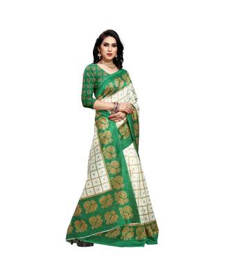 Green printed bhagalpuri silk saree with blouse 4