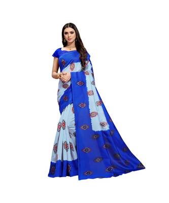 Grey  printed bhagalpuri silk saree with blouse 1