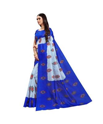 Grey  printed bhagalpuri silk saree with blouse 2