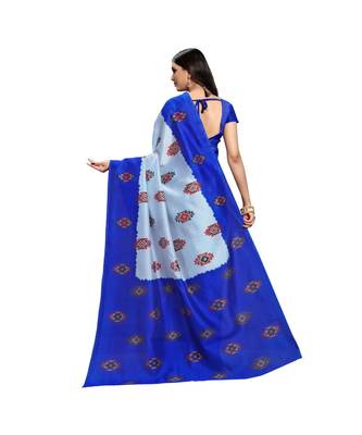 Grey  printed bhagalpuri silk saree with blouse 3
