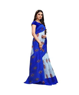 Grey  printed bhagalpuri silk saree with blouse 4