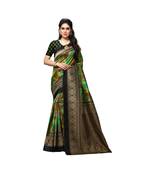 Green printed bhagalpuri silk saree with blouse