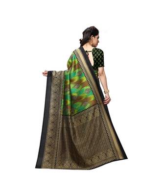 Green printed bhagalpuri silk saree with blouse 3