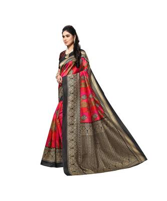 Pink printed bhagalpuri silk saree with blouse 2