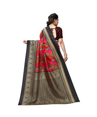 Pink printed bhagalpuri silk saree with blouse 3