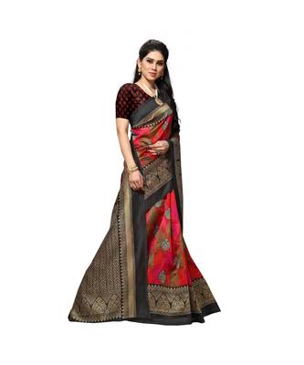 Pink printed bhagalpuri silk saree with blouse 4