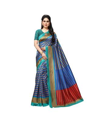 Blue printed bhagalpuri silk saree with blouse 1