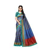 Blue printed bhagalpuri silk saree with blouse