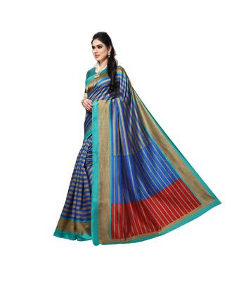 Blue printed bhagalpuri silk saree with blouse 2