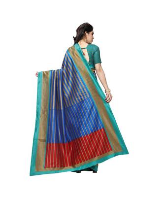 Blue printed bhagalpuri silk saree with blouse 3