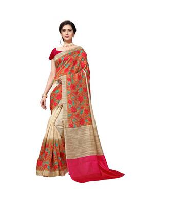Pink printed bhagalpuri silk saree with blouse 1