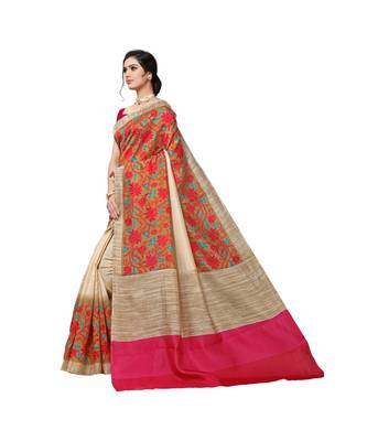 Pink printed bhagalpuri silk saree with blouse 2