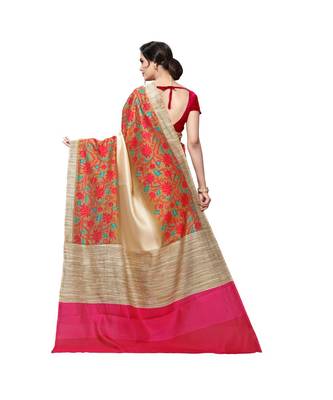 Pink printed bhagalpuri silk saree with blouse 3