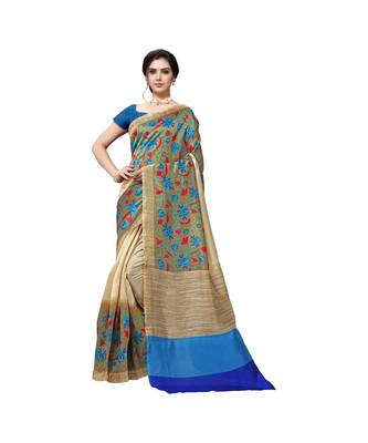 Blue printed bhagalpuri silk saree with blouse 1
