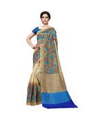Blue printed bhagalpuri silk saree with blouse