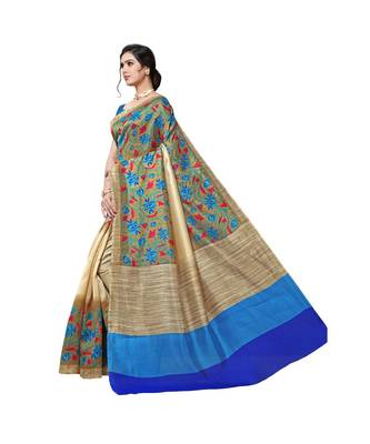 Blue printed bhagalpuri silk saree with blouse 2
