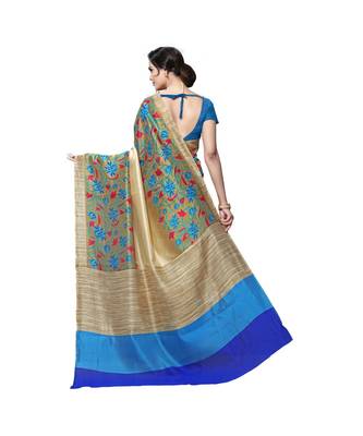 Blue printed bhagalpuri silk saree with blouse 3