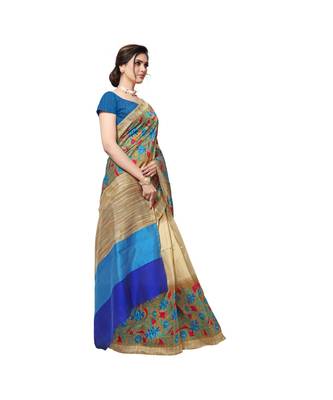 Blue printed bhagalpuri silk saree with blouse 4