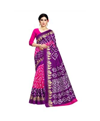 Pink printed bhagalpuri silk saree with blouse 1