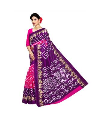Pink printed bhagalpuri silk saree with blouse 2