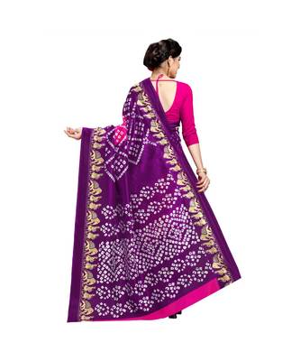 Pink printed bhagalpuri silk saree with blouse 3