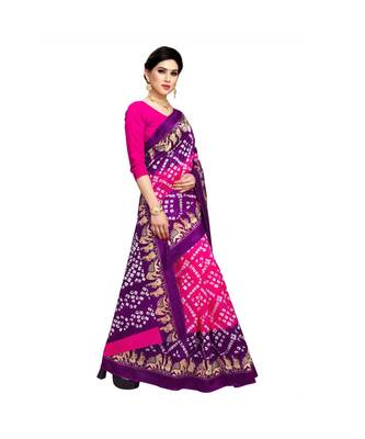 Pink printed bhagalpuri silk saree with blouse 4