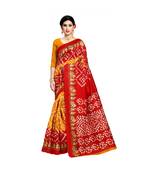 Yellow printed bhagalpuri silk saree with blouse