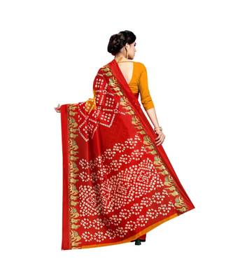 Yellow printed bhagalpuri silk saree with blouse 3