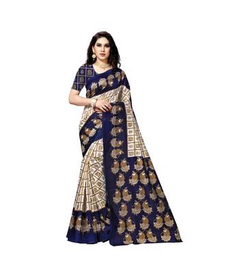 Blue printed bhagalpuri silk saree with blouse 1