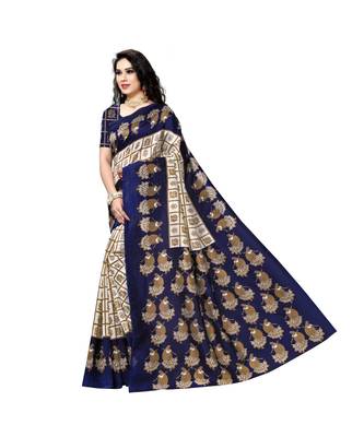 Blue printed bhagalpuri silk saree with blouse 2