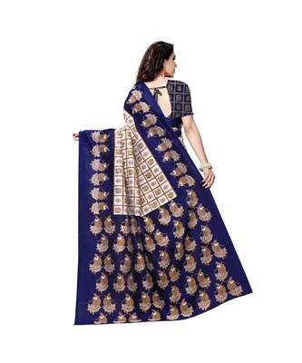 Blue printed bhagalpuri silk saree with blouse 3