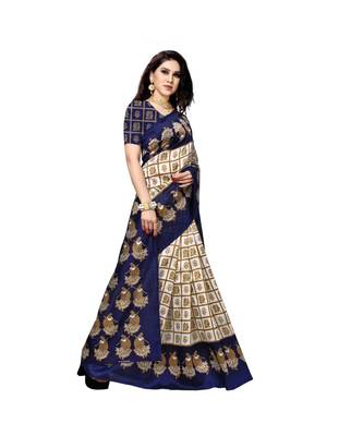 Blue printed bhagalpuri silk saree with blouse 4