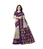Purple printed bhagalpuri silk saree with blouse