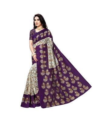 Purple printed bhagalpuri silk saree with blouse 2