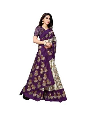 Purple printed bhagalpuri silk saree with blouse 3