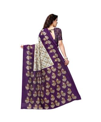 Purple printed bhagalpuri silk saree with blouse 4