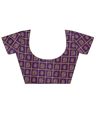 Purple printed bhagalpuri silk saree with blouse 5