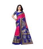 Pink printed bhagalpuri silk saree with blouse