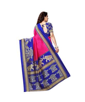 Pink printed bhagalpuri silk saree with blouse 3