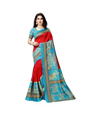 Red printed bhagalpuri silk saree with blouse 1