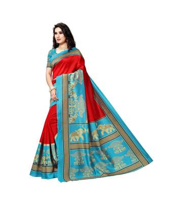 Red printed bhagalpuri silk saree with blouse 2